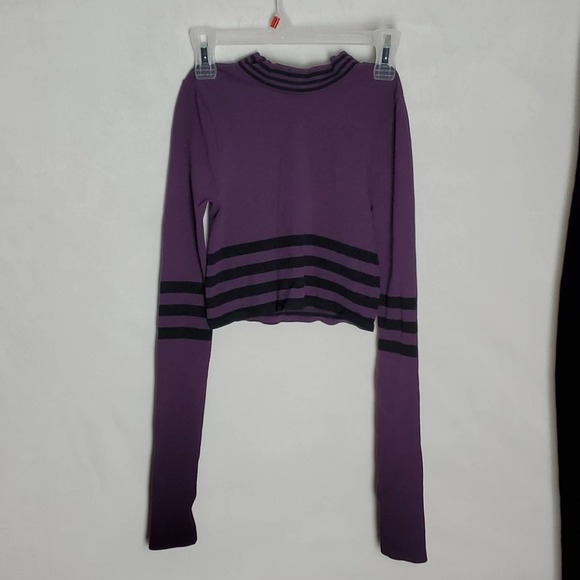 Free People Tops - Free People Movement Triumph Stripe Turtleneck Purple Tight Fitted Size XS